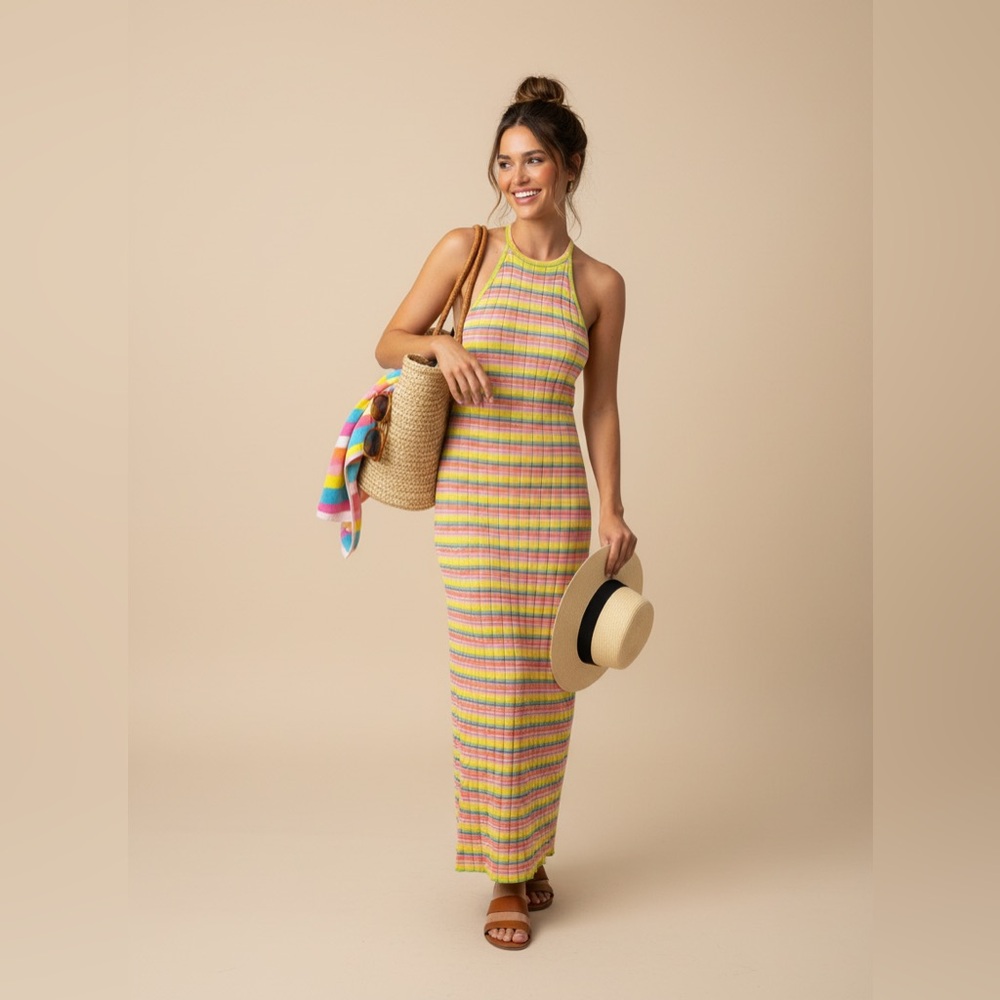 Striped Halter Maxi | Colorful Summer Beach Dress